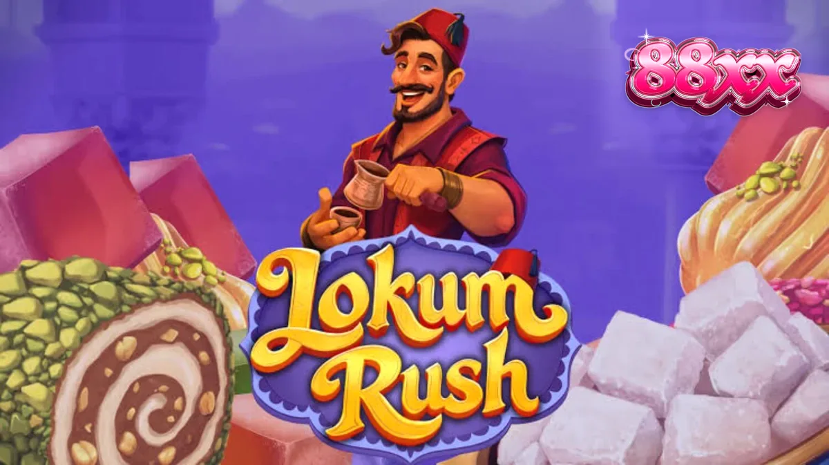 Interface colorida e temática do slot Lokum Rush com doces turcos e multiplicadores